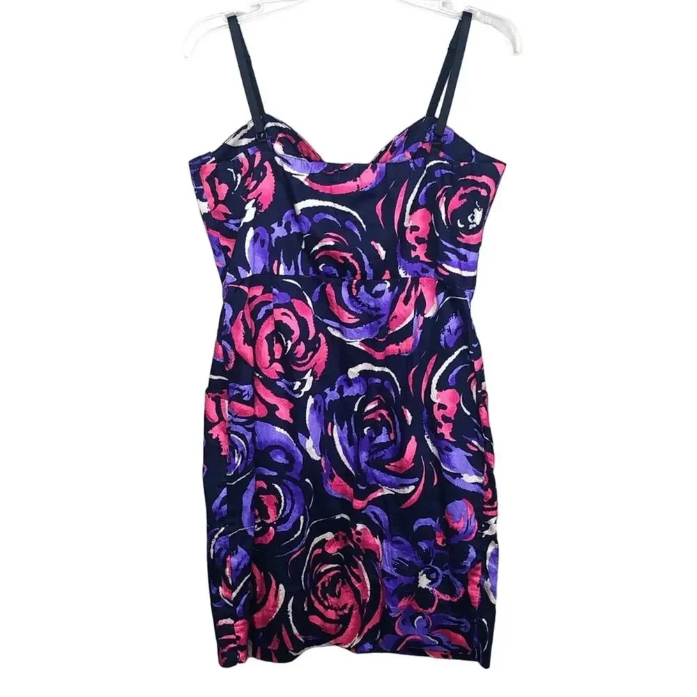 Y2k Urban Outfitters Purple & Pink Swirly Floral Sweetheart Mini Dress Small